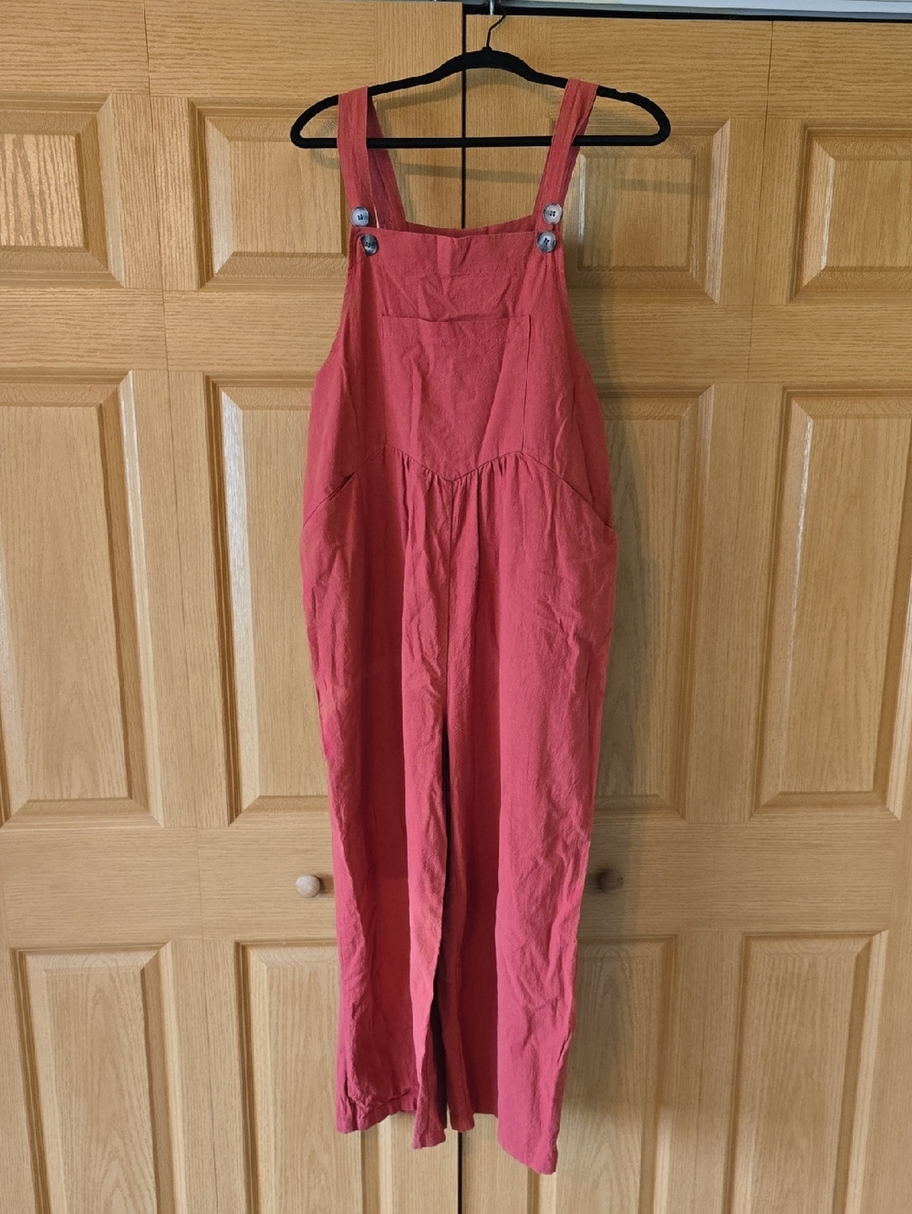 Coral Red Wide-Leg Cotton Overalls